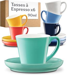 Cosumy – 6 tasses espresso en céramique 70 ml avec soucoupes