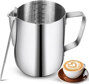 Pichet à lait gradué 350 ml en acier inoxydable 304 avec stylo à latte art