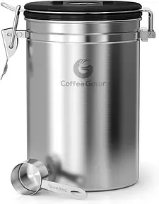 Coffee Gator — boîte à café hermétique acier inoxydable avec valve de dégazage et cadran dateur