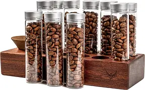 KNODOS — lot de 10 tubes de dose unique en verre avec couvercles, présentoir et entonnoir