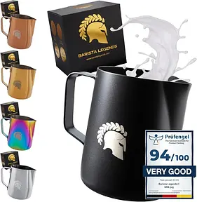 Barista Legends — pichet à lait inox noir 600 ml, bec latte art